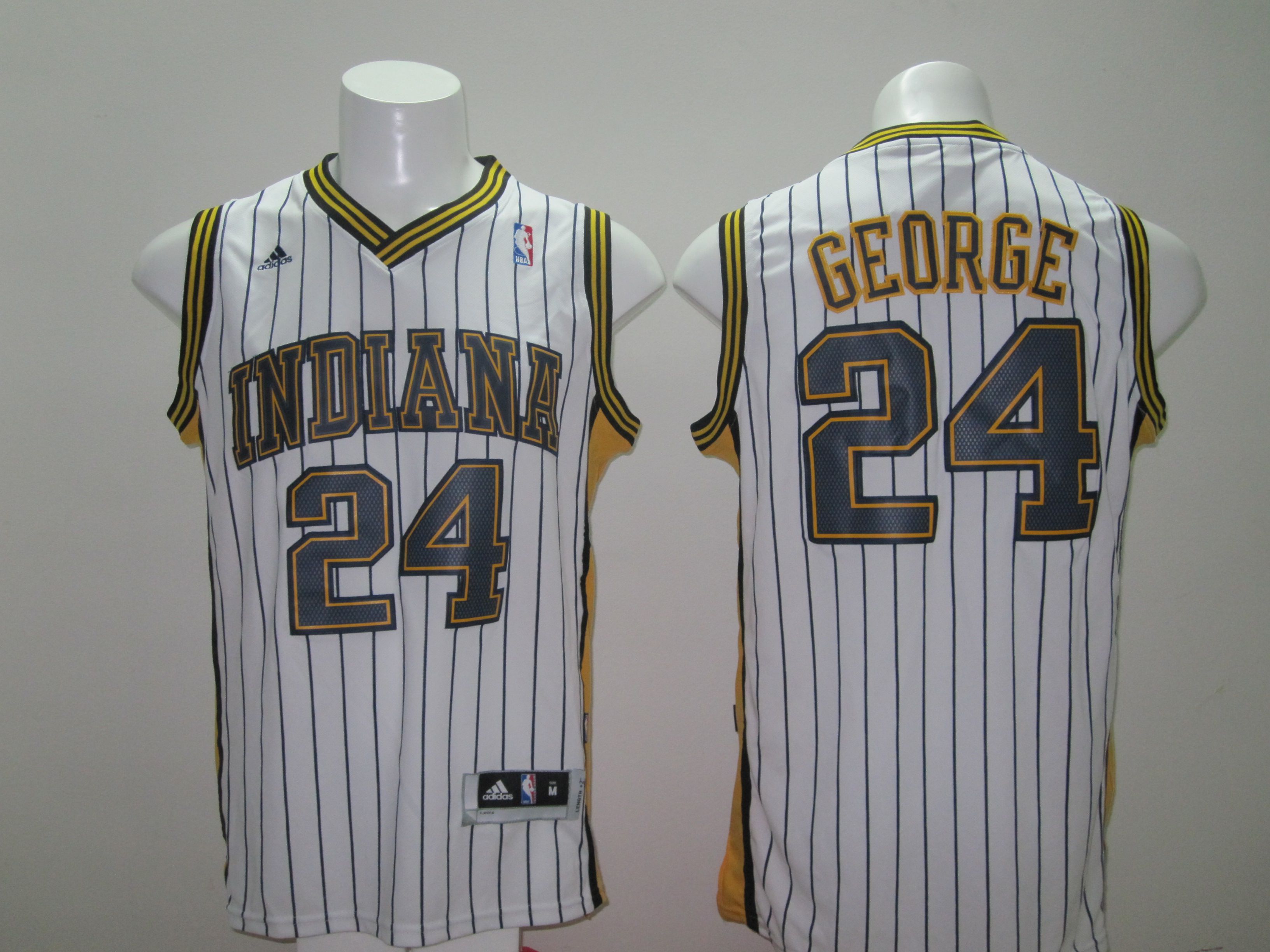 Men Indiana Pacers #24 George White Stripe Throwback Adidas NBA Jersey